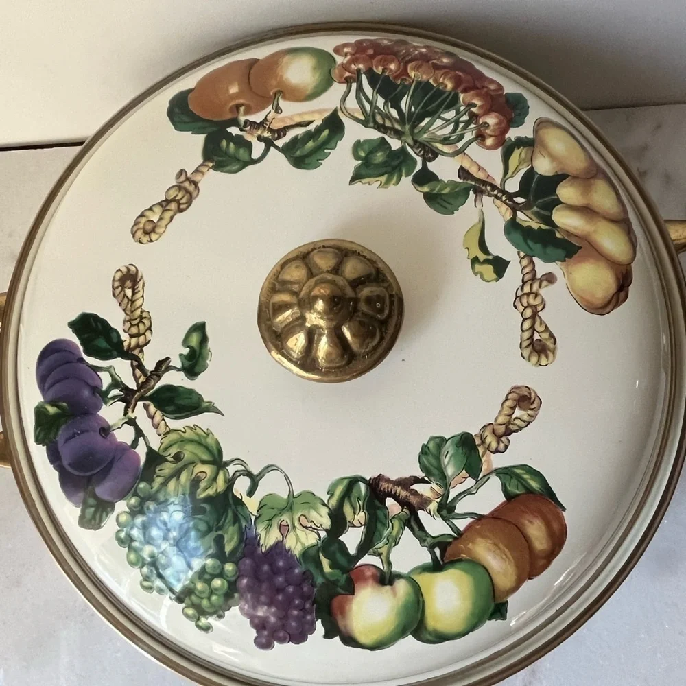 Vintage Tabletops Unlimited Fruit Design Enamel on Metal Casserole  with…